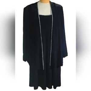 Vintage Set Another Thyme Black Velvet Embellished Dress w Jacket Sz 18